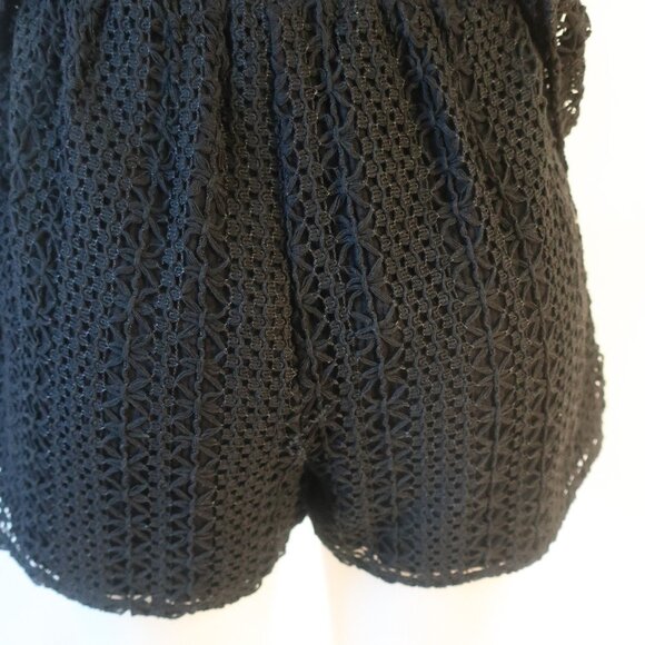 NWT Benaar LA Jeiley Black 2Pc Set Crochet Gauzy Contrast Collared Top Short M C - Picture 14 of 16
